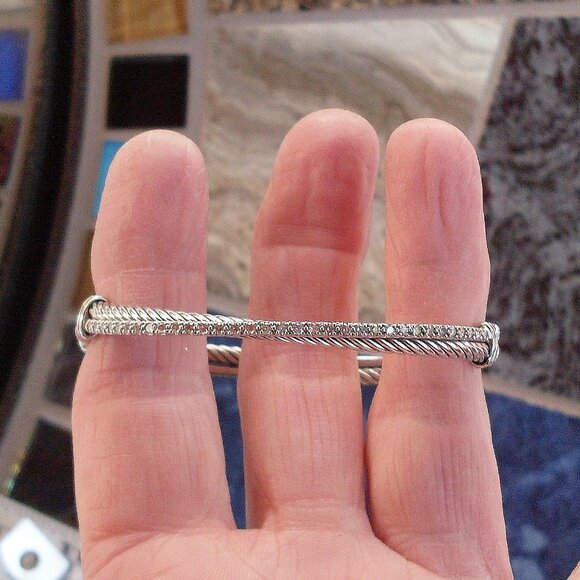 Rare & Retired - David Yurman Diamond Crossover Bracelet - 925 Sterling - Size S - Picture 4 of 14